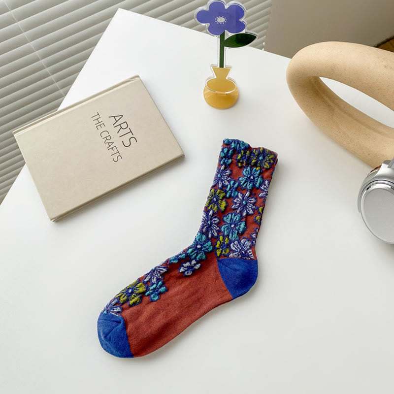 Buddha Stonesエスニック テクスチャード フローラル コントラストカラーデザイン レディース マイクロクルー コットンソックス - ファイアブリック - フリーサイズ (US4–9、EU34–39、UK/AU2.5-6、Asia22-24.5cm) - image 15