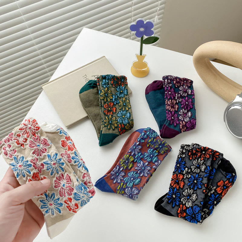 Buddha Stonesエスニック テクスチャード フローラル コントラストカラーデザイン レディース マイクロクルー コットンソックス - image 18