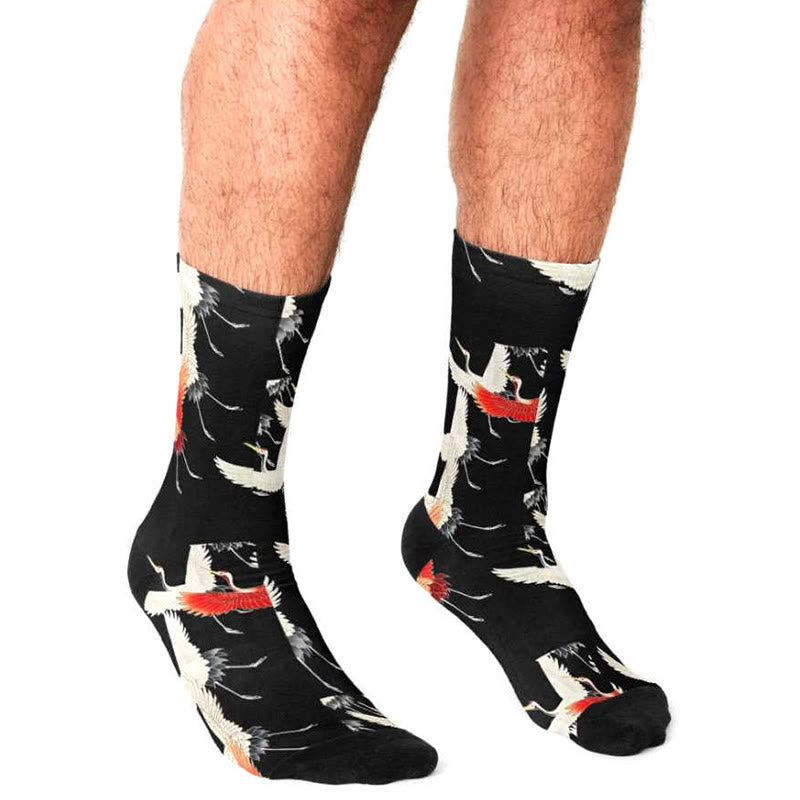 Buddha Stonesカジュアル ホワイト レッド クレーン マイクロクルー メンズ レディース ユニセックス ソックス - image 3