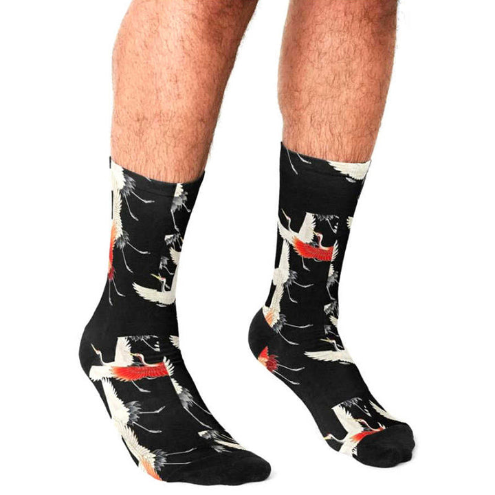 Buddha Stonesカジュアル ホワイト レッド クレーン マイクロクルー メンズ レディース ユニセックス ソックス - image 3