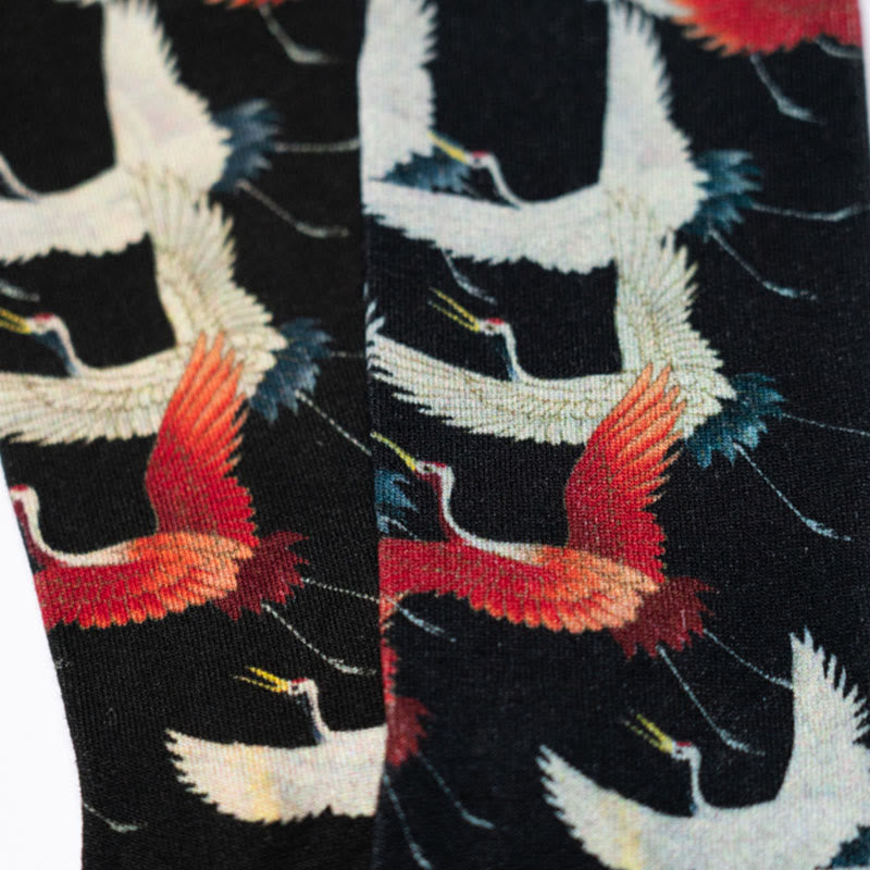 Buddha Stonesカジュアル ホワイト レッド クレーン マイクロクルー メンズ レディース ユニセックス ソックス - image 5