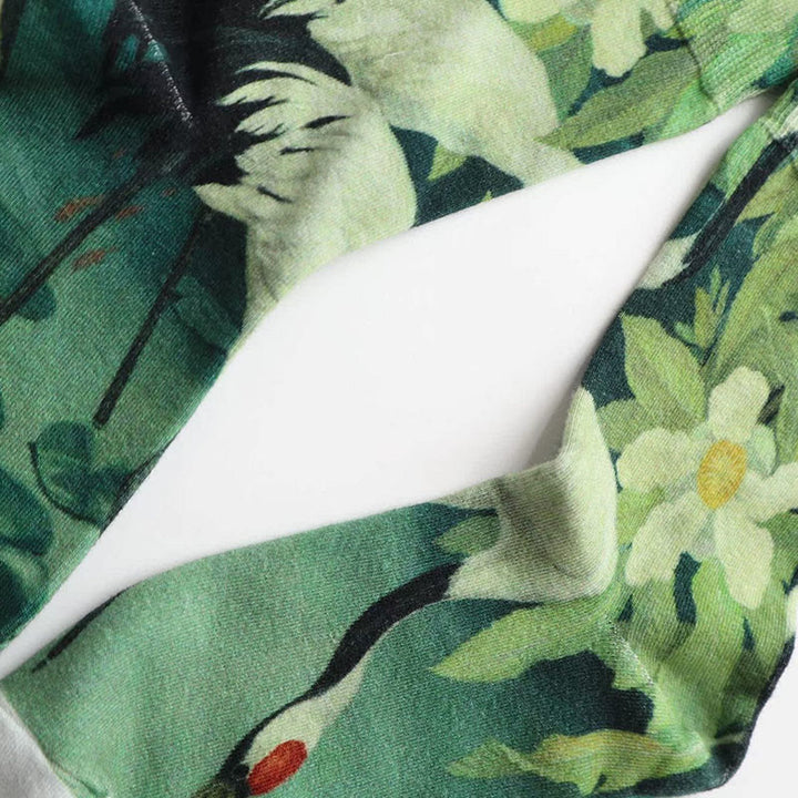 Buddha Stonesカジュアル ホワイト クレーン 花柄 蓮の葉鯉コットン マイクロクルー レディース ソックス - image 2