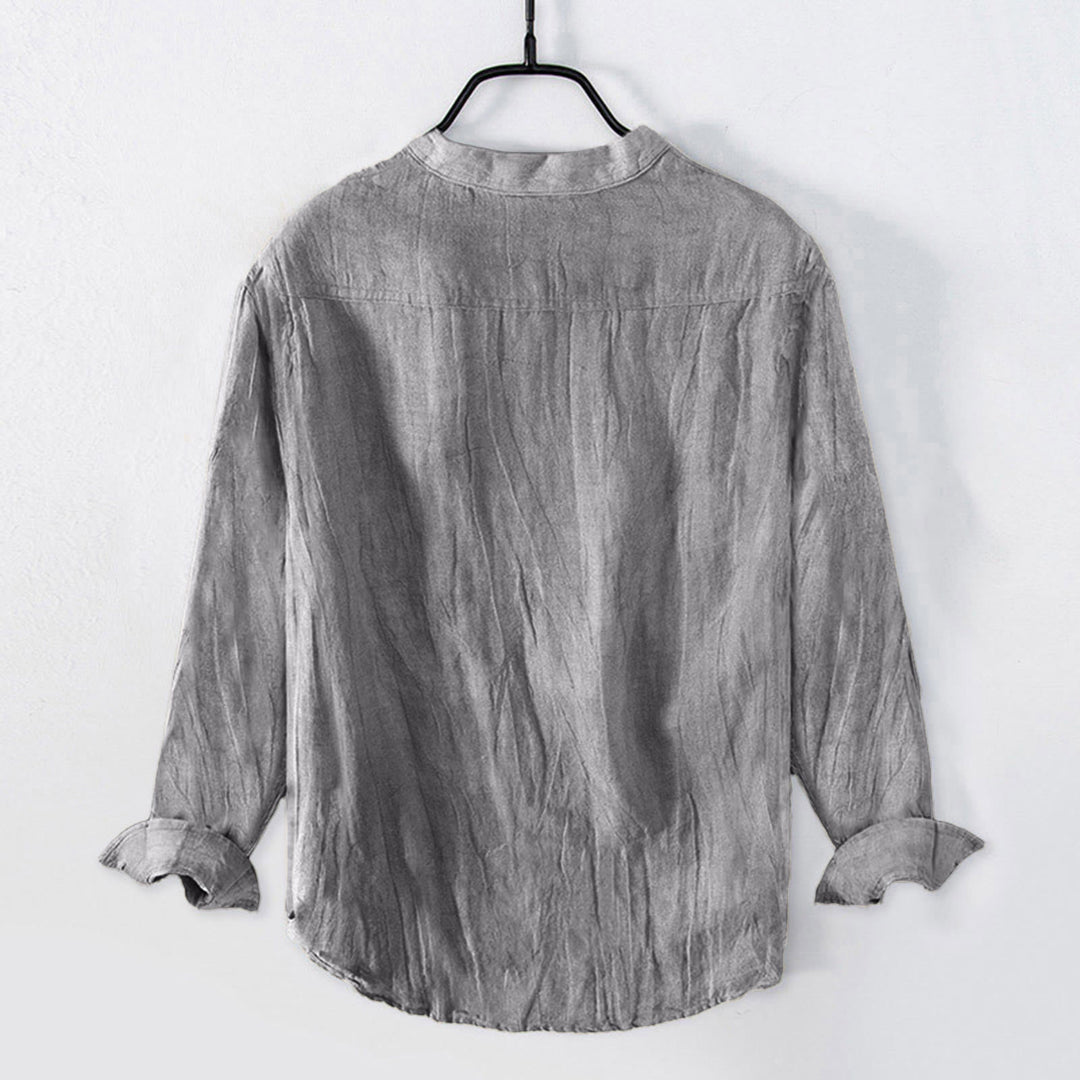 Buddha Stones無地 長袖 ハーフボタンシャツ コットンリネン メンズ 服 - image 2