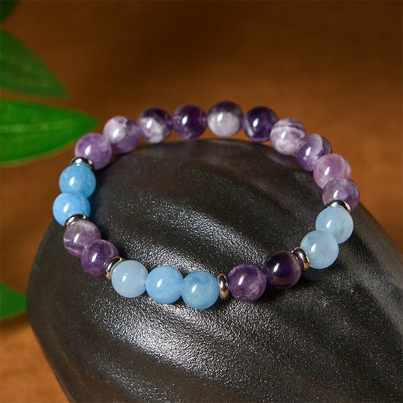 Buddha Stonesアメジスト アクアマリン スペーサービーズ 平和ブレスレット - image 2