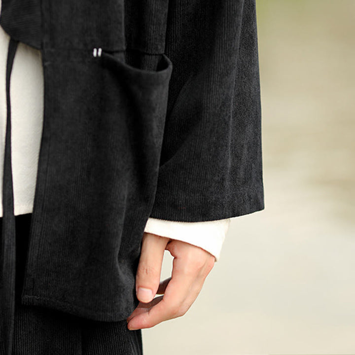 Buddha Stones無地 オープンフロント 長袖ジャケット メンズ コットン コーデュロイ 着物 ポケット付き - image 22