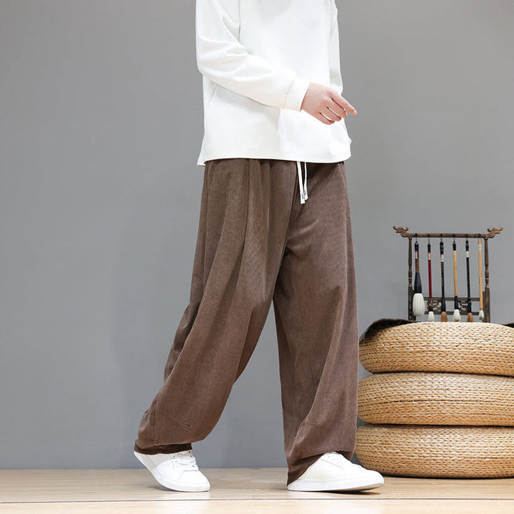 Buddha Stones無地 ピュアコットン コーデュロイ メンズ ハーレムパンツ ポケット付き - image 1