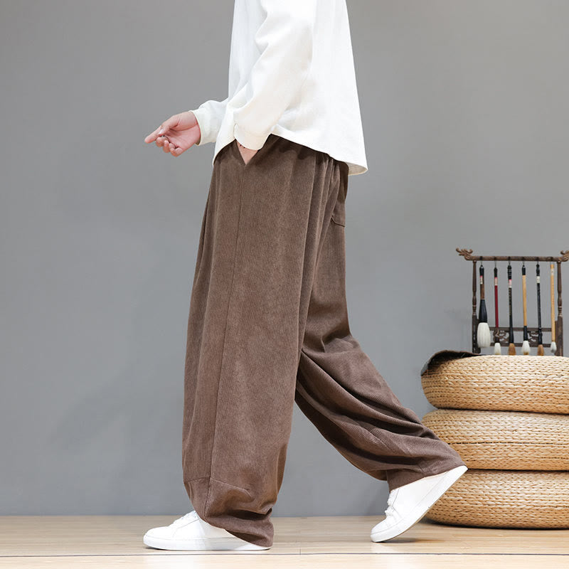 Buddha Stones無地 ピュアコットン コーデュロイ メンズ ハーレムパンツ ポケット付き - image 6