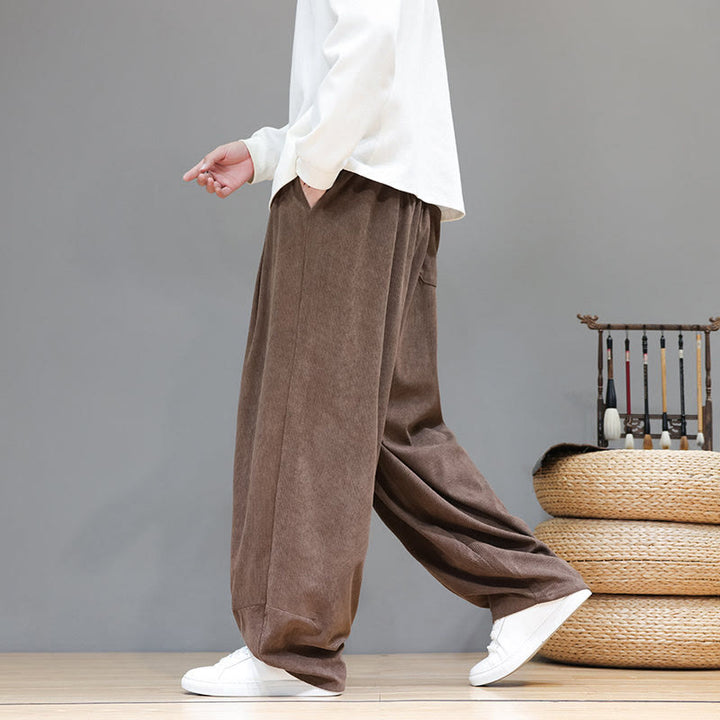 Buddha Stones無地 ピュアコットン コーデュロイ メンズ ハーレムパンツ ポケット付き - image 6