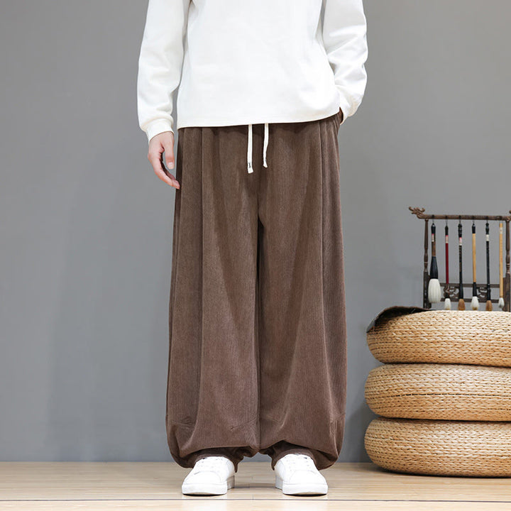 Buddha Stones無地 ピュアコットン コーデュロイ メンズ ハーレムパンツ ポケット付き - image 3