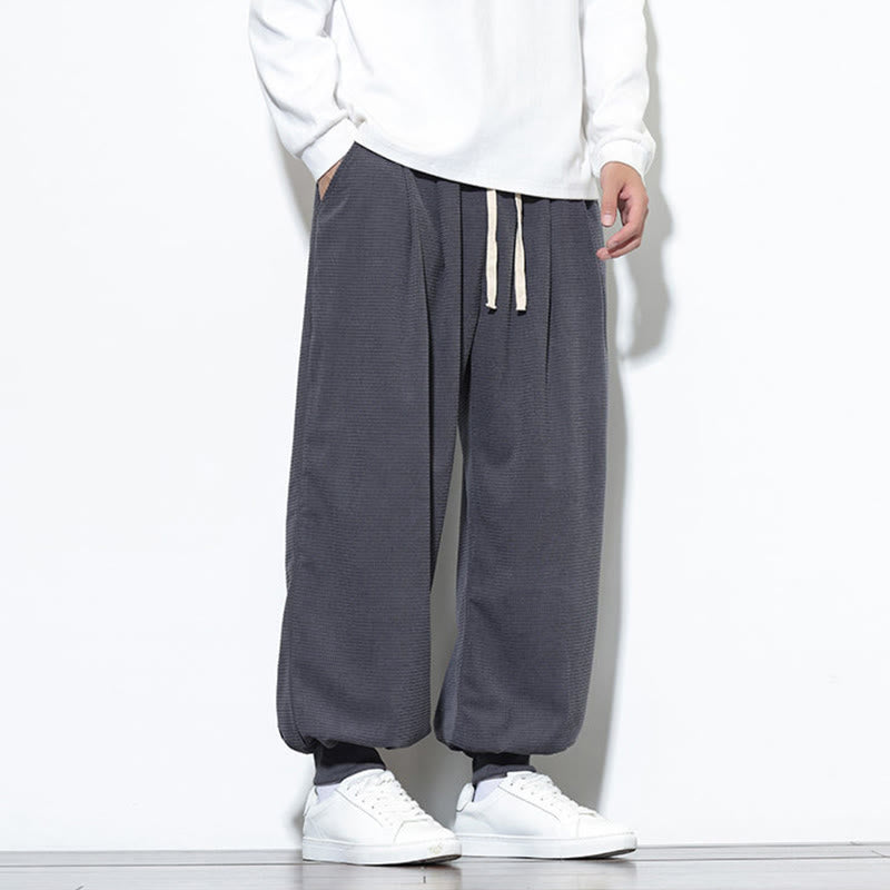 Buddha Stones秋 プレーン ドローストリング シンプルデザイン メンズ ハーレム コットン コーデュロイ パンツ ポケット付き - image 12