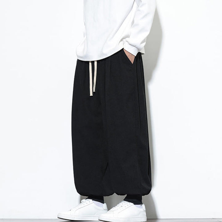 Buddha Stones秋 プレーン ドローストリング シンプルデザイン メンズ ハーレム コットン コーデュロイ パンツ ポケット付き - image 22