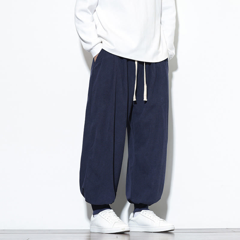 Buddha Stones秋 プレーン ドローストリング シンプルデザイン メンズ ハーレム コットン コーデュロイ パンツ ポケット付き - image 46