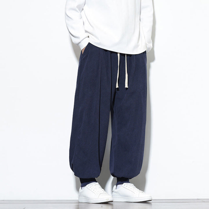 Buddha Stones秋 プレーン ドローストリング シンプルデザイン メンズ ハーレム コットン コーデュロイ パンツ ポケット付き - image 46