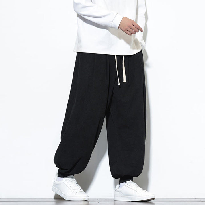 Buddha Stones秋 プレーン ドローストリング シンプルデザイン メンズ ハーレム コットン コーデュロイ パンツ ポケット付き - image 26