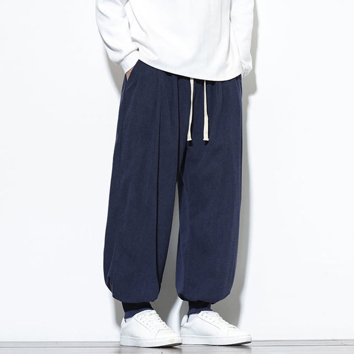 Buddha Stones秋 プレーン ドローストリング シンプルデザイン メンズ ハーレム コットン コーデュロイ パンツ ポケット付き - image 43