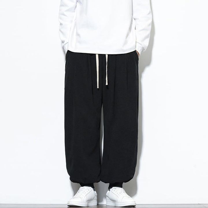 Buddha Stones秋 プレーン ドローストリング シンプルデザイン メンズ ハーレム コットン コーデュロイ パンツ ポケット付き - image 25