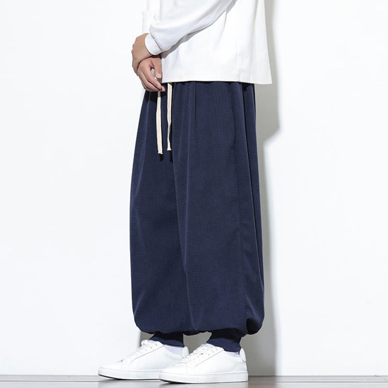 Buddha Stones秋 プレーン ドローストリング シンプルデザイン メンズ ハーレム コットン コーデュロイ パンツ ポケット付き - image 47