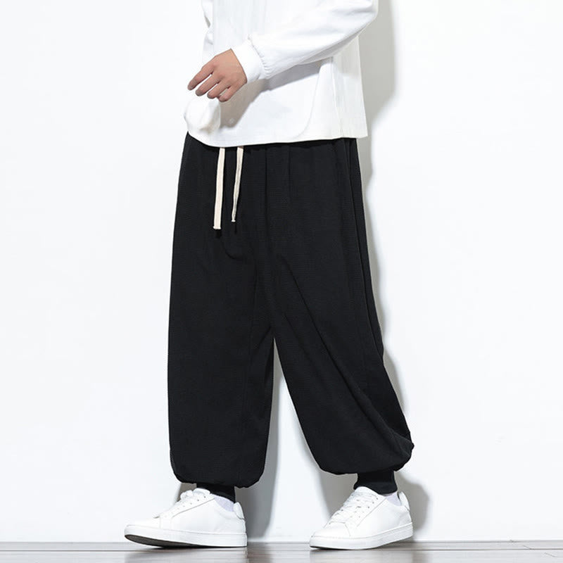 Buddha Stones秋 プレーン ドローストリング シンプルデザイン メンズ ハーレム コットン コーデュロイ パンツ ポケット付き - image 24