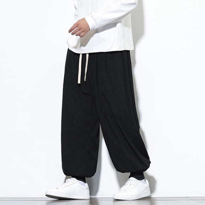 Buddha Stones秋 プレーン ドローストリング シンプルデザイン メンズ ハーレム コットン コーデュロイ パンツ ポケット付き - image 24