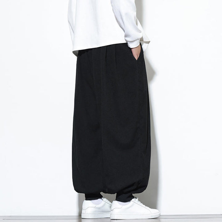 Buddha Stones秋 プレーン ドローストリング シンプルデザイン メンズ ハーレム コットン コーデュロイ パンツ ポケット付き - image 23