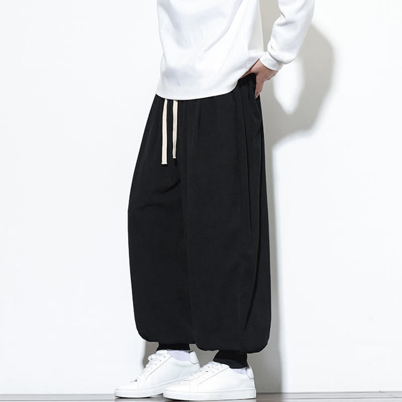 Buddha Stones秋 プレーン ドローストリング シンプルデザイン メンズ ハーレム コットン コーデュロイ パンツ ポケット付き - image 28