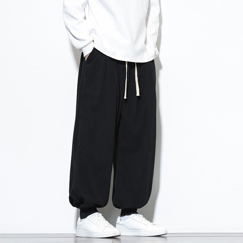 Buddha Stones秋 プレーン ドローストリング シンプルデザイン メンズ ハーレム コットン コーデュロイ パンツ ポケット付き - image 29