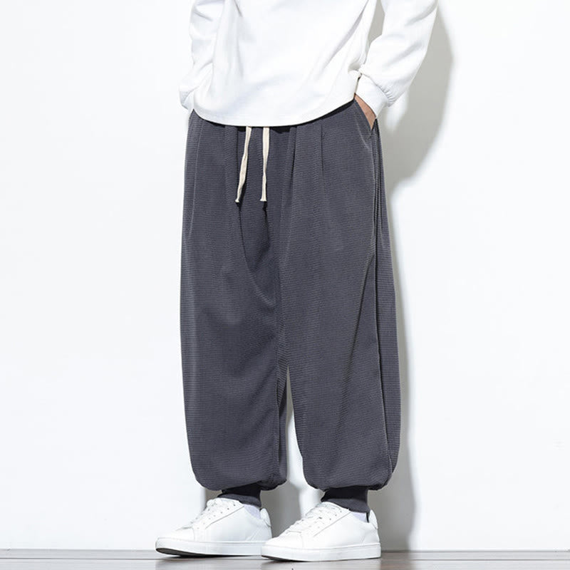 Buddha Stones秋 プレーン ドローストリング シンプルデザイン メンズ ハーレム コットン コーデュロイ パンツ ポケット付き - image 9