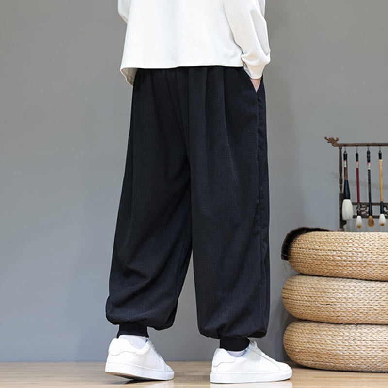 Buddha Stones秋 プレーン ドローストリング シンプルデザイン メンズ ハーレム コットン コーデュロイ パンツ ポケット付き - image 37