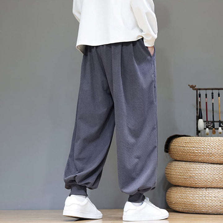 Buddha Stones秋 プレーン ドローストリング シンプルデザイン メンズ ハーレム コットン コーデュロイ パンツ ポケット付き - image 6