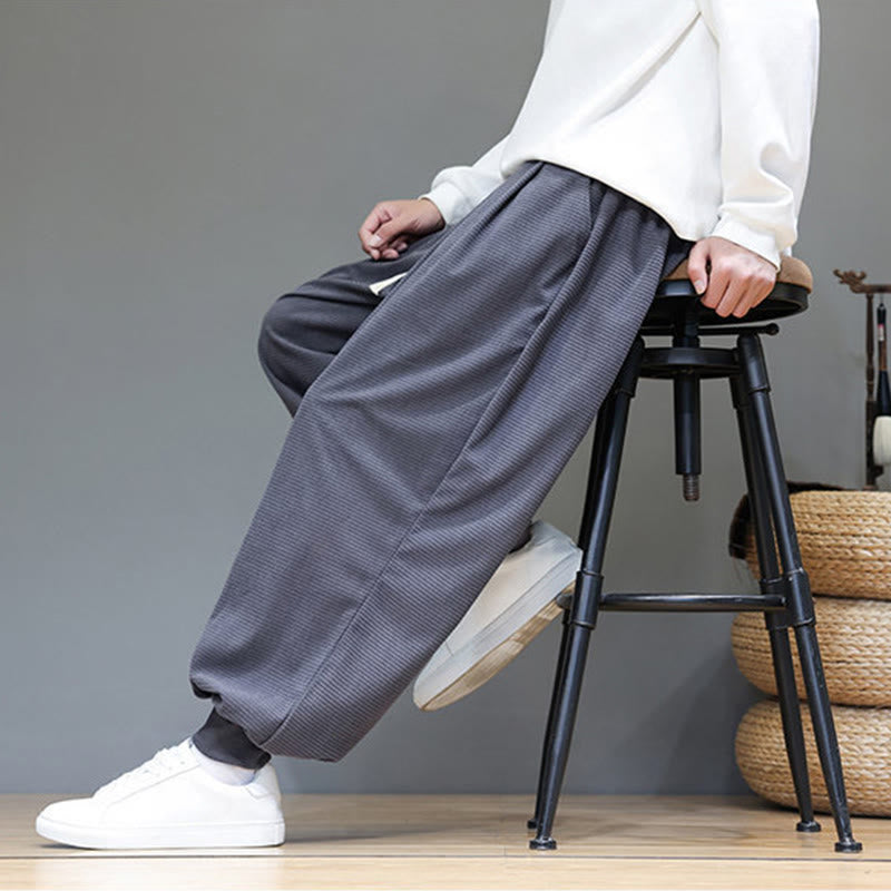 Buddha Stones秋 プレーン ドローストリング シンプルデザイン メンズ ハーレム コットン コーデュロイ パンツ ポケット付き - image 7