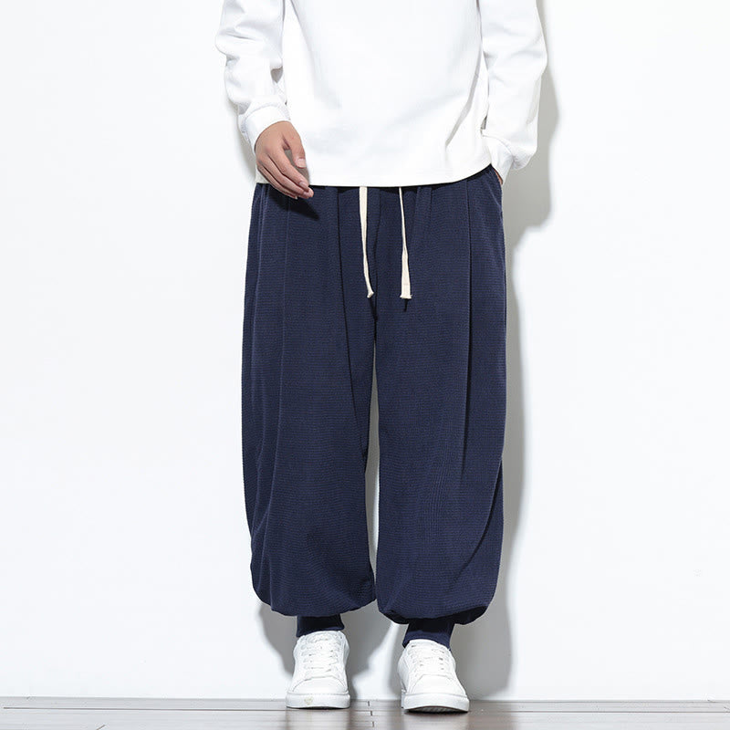 Buddha Stones秋 プレーン ドローストリング シンプルデザイン メンズ ハーレム コットン コーデュロイ パンツ ポケット付き - ミッドナイトブルー - US/UK/AU46、 EU56 (5XL) - image 39