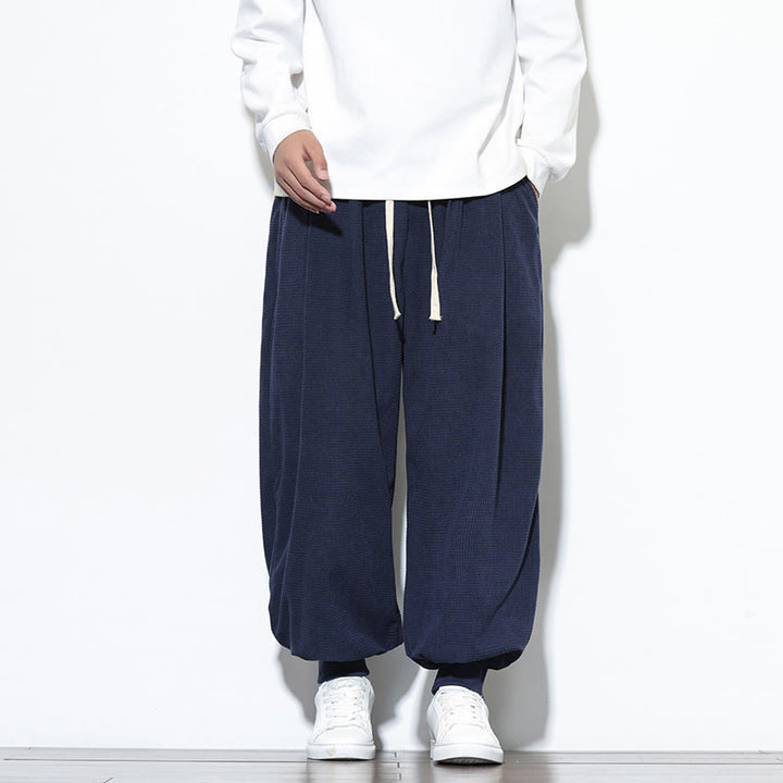 Buddha Stones秋 プレーン ドローストリング シンプルデザイン メンズ ハーレム コットン コーデュロイ パンツ ポケット付き - ミッドナイトブルー - US/UK/AU46、 EU56 (5XL) - image 39