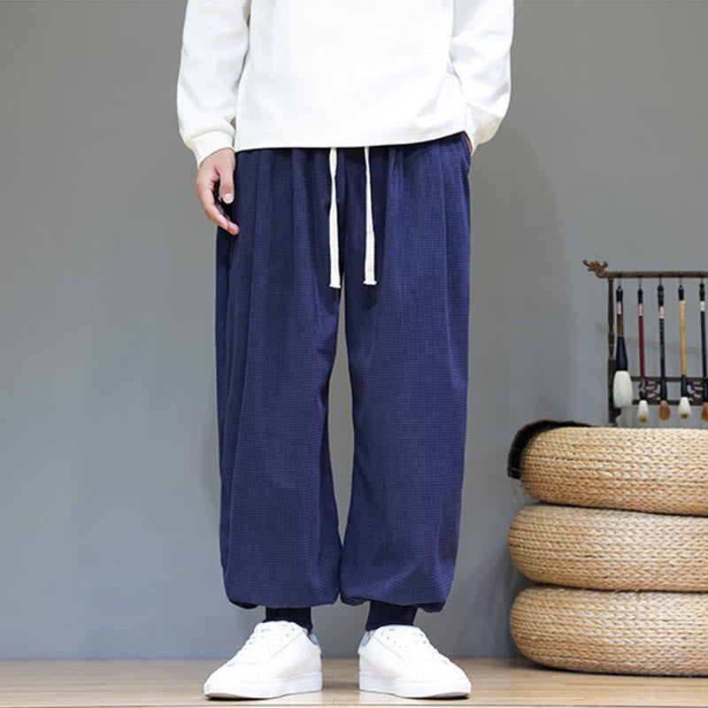 Buddha Stones秋 プレーン ドローストリング シンプルデザイン メンズ ハーレム コットン コーデュロイ パンツ ポケット付き - image 48