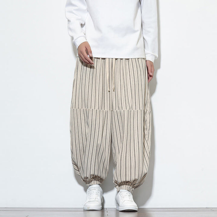 Buddha Stones秋 ストライプ柄 ドローストリング メンズ ハーレム コーデュロイ パンツ ポケット付き - フローラルホワイト - US/UK/AU46、 EU56 (5XL) - image 17
