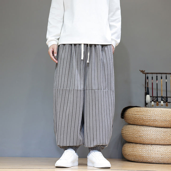 Buddha Stones秋 ストライプ柄 ドローストリング メンズ ハーレム コーデュロイ パンツ ポケット付き - image 42