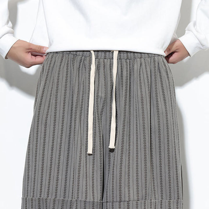 Buddha Stones秋 ストライプ柄 ドローストリング メンズ ハーレム コーデュロイ パンツ ポケット付き - image 53