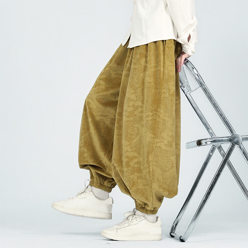 Buddha Stones秋冬 無地 ジャカードデザイン ドローストリング メンズ ハーレムパンツ ポケット付き - image 6