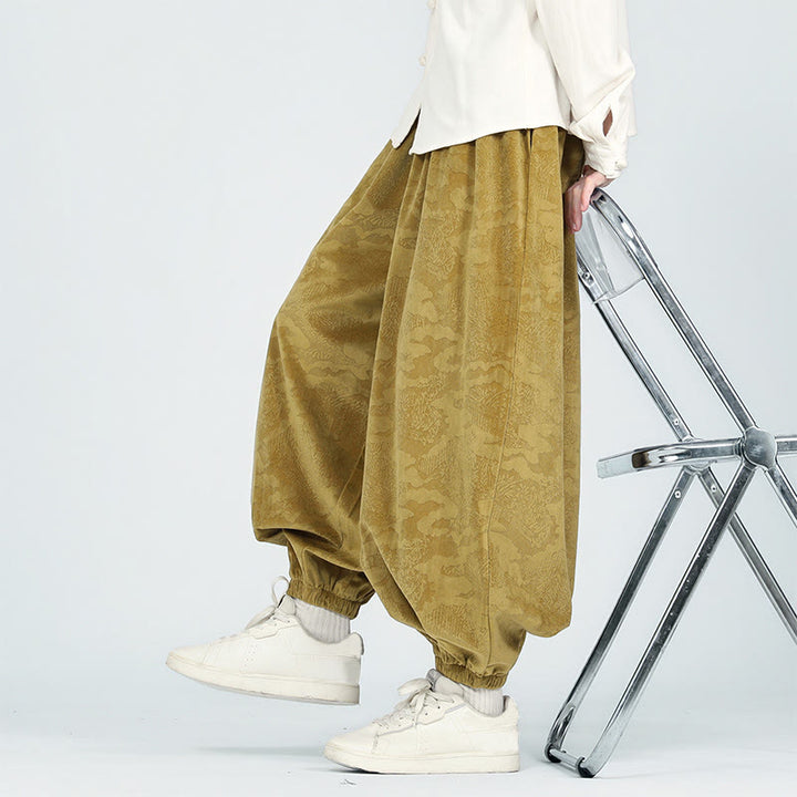 Buddha Stones秋冬 無地 ジャカードデザイン ドローストリング メンズ ハーレムパンツ ポケット付き - image 6