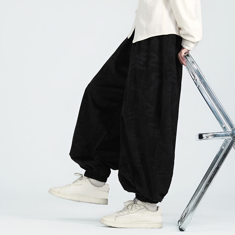 Buddha Stones秋冬 無地 ジャカードデザイン ドローストリング メンズ ハーレムパンツ ポケット付き - image 12