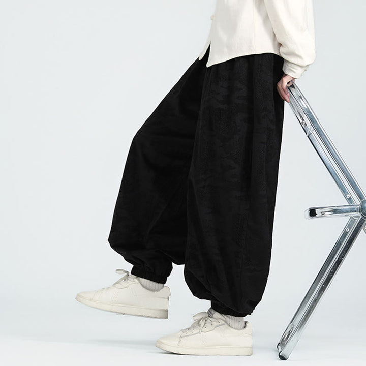 Buddha Stones秋冬 無地 ジャカードデザイン ドローストリング メンズ ハーレムパンツ ポケット付き - image 12