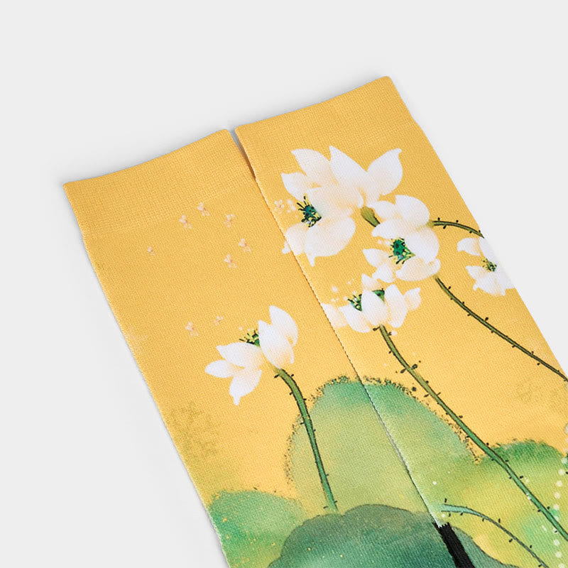 Buddha Stonesカジュアル ベージュ 蓮の花 葉 マイクロクルー メンズ レディース ユニセックス ソックス - image 2