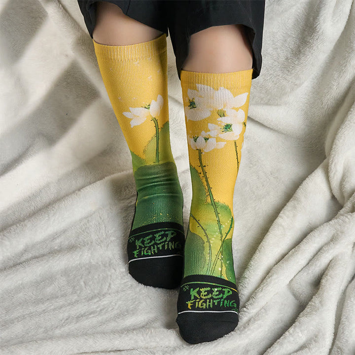 Buddha Stonesカジュアル ベージュ 蓮の花 葉 マイクロクルー メンズ レディース ユニセックス ソックス - image 5