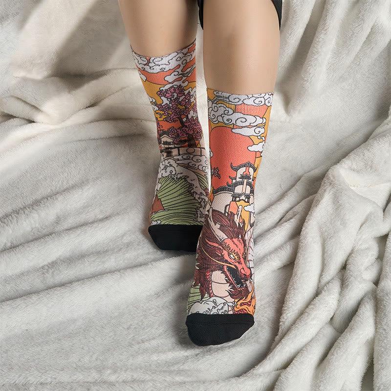 Buddha Stonesカジュアル ドラゴン 雲 太陽 波 マイクロクルー メンズ レディース ユニセックス ソックス - image 5