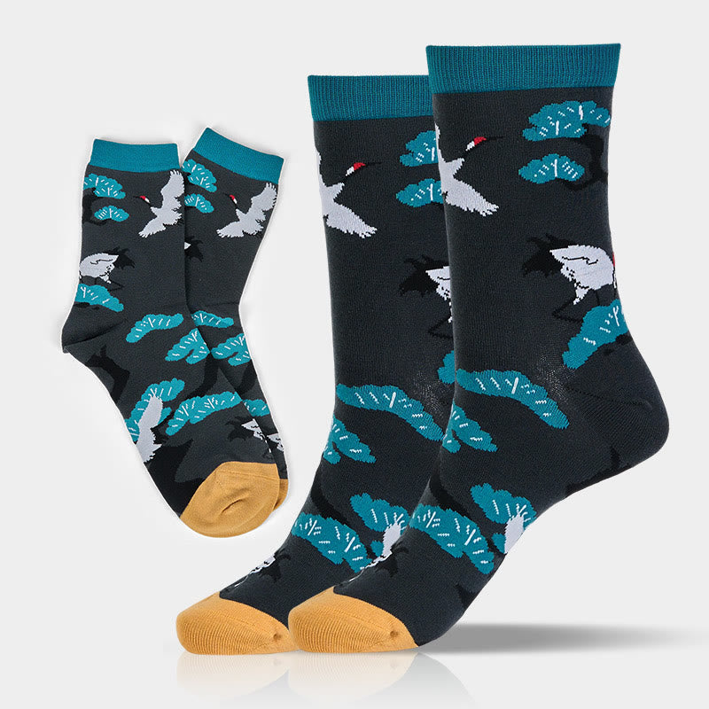 Buddha Stonesカジュアル ホワイト クレーン パインツリー デザイン マイクロ クルー レディース ソックス - 黒 - SM(米国サイズ5.5~11.5、 EUサイズ36~42、UK/AUサイズ3.5~9、アジアサイズ23~26.5cm) - image 0