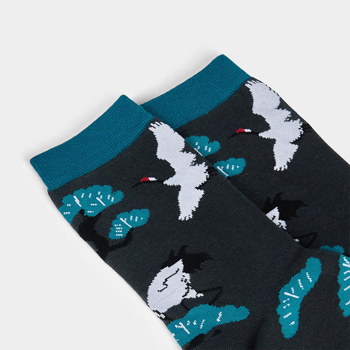 Buddha Stonesカジュアル ホワイト クレーン パインツリー デザイン マイクロ クルー レディース ソックス - image 3