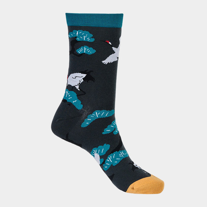 Buddha Stonesカジュアル ホワイト クレーン パインツリー デザイン マイクロ クルー レディース ソックス - image 5