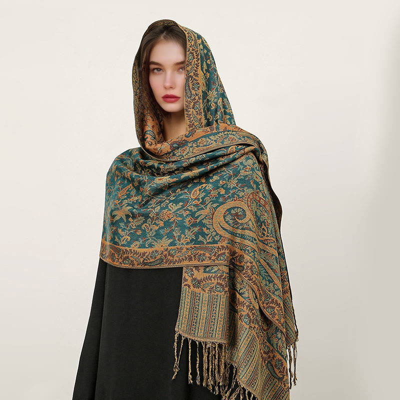 Buddha Stonesエスニック デイリー チベット ペイズリー柄 タッセル コージー スカーフ ショール - ティール - 70×180cm - image 30