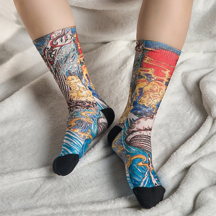 Buddha Stonesカジュアル ホエールウェーブ サンセット マイクロクルー メンズ レディース ユニセックス ソックス - image 6