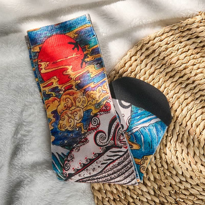 Buddha Stonesカジュアル ホエールウェーブ サンセット マイクロクルー メンズ レディース ユニセックス ソックス - image 4