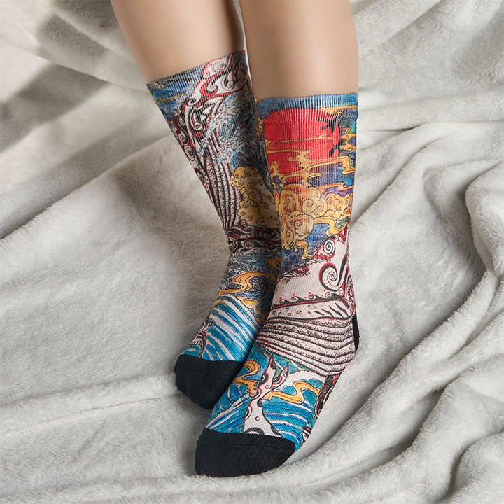 Buddha Stonesカジュアル ホエールウェーブ サンセット マイクロクルー メンズ レディース ユニセックス ソックス - image 5